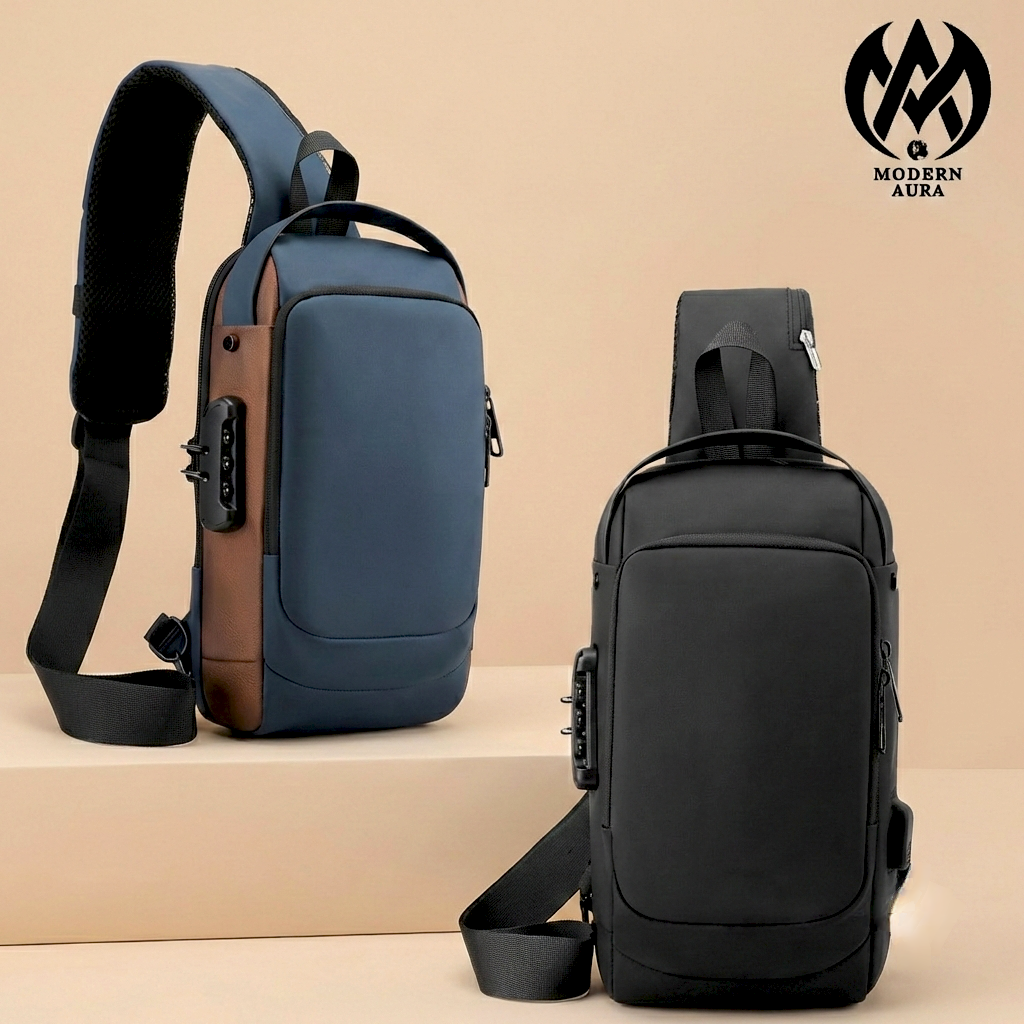 Premium Modern Aura Anti-Theft Sling Backpack with USB Charging Port – Waterproof Crossbody Chest Bag for Men