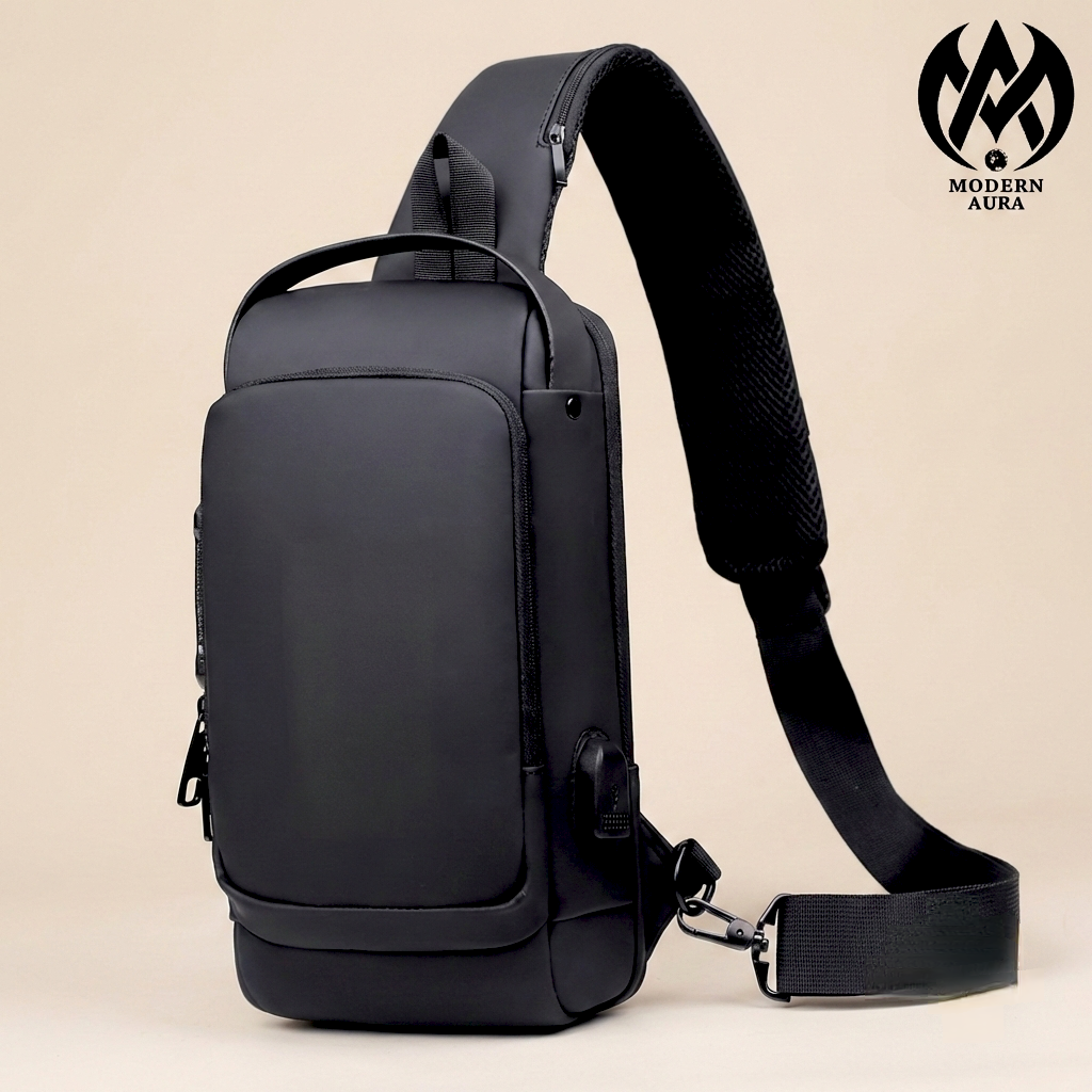 Premium Modern Aura Anti-Theft Sling Backpack with USB Charging Port – Waterproof Crossbody Chest Bag for Men