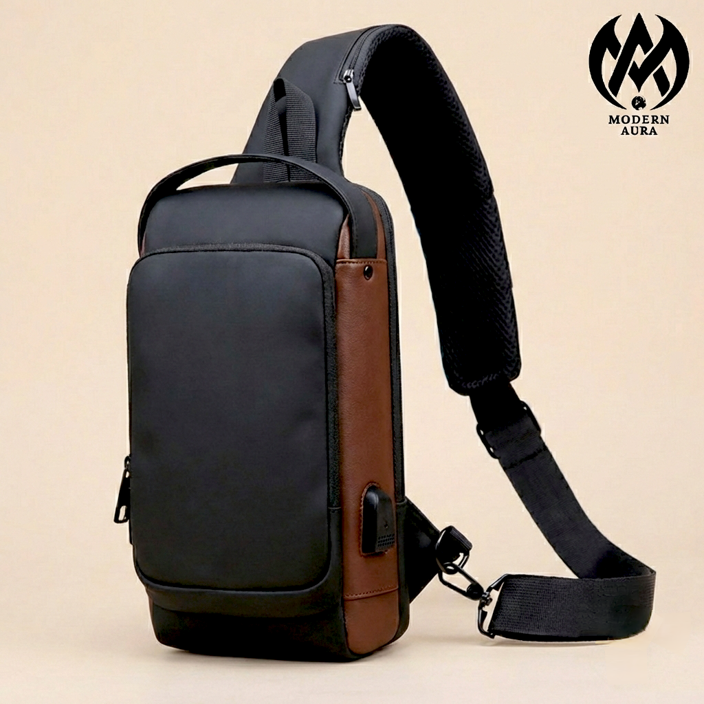 Premium Modern Aura Anti-Theft Sling Backpack with USB Charging Port – Waterproof Crossbody Chest Bag for Men