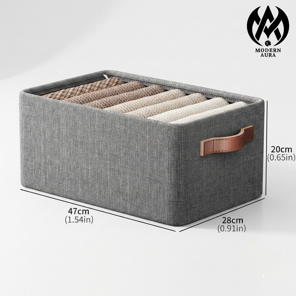 Modern Aura Premium Foldable Fabric Storage Organizer Box with Lid & Reinforced Handle