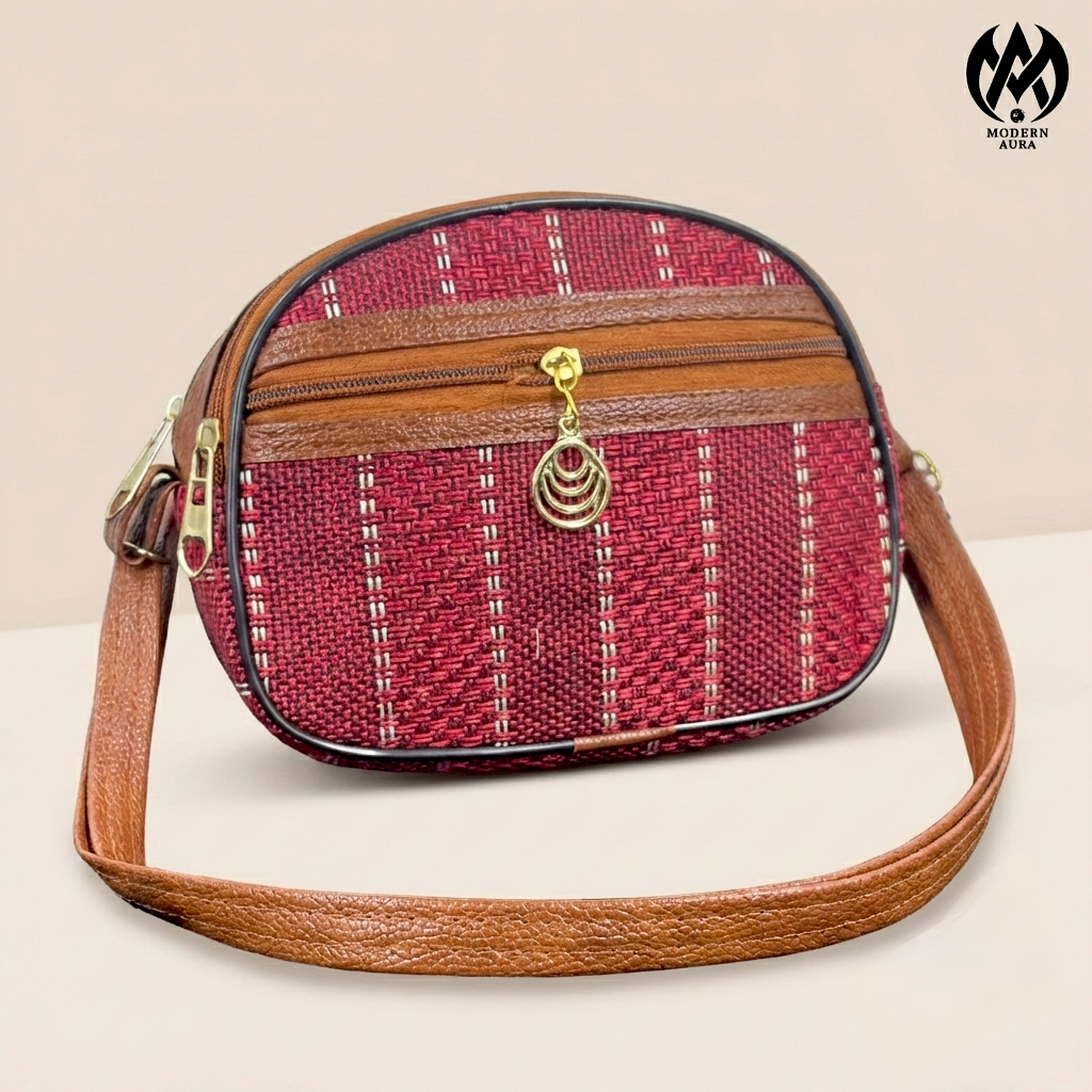 Premium Modern Aura Multi-Zip Textured Sling Bag for Women – Lightweight Crossbody Organizer Purse