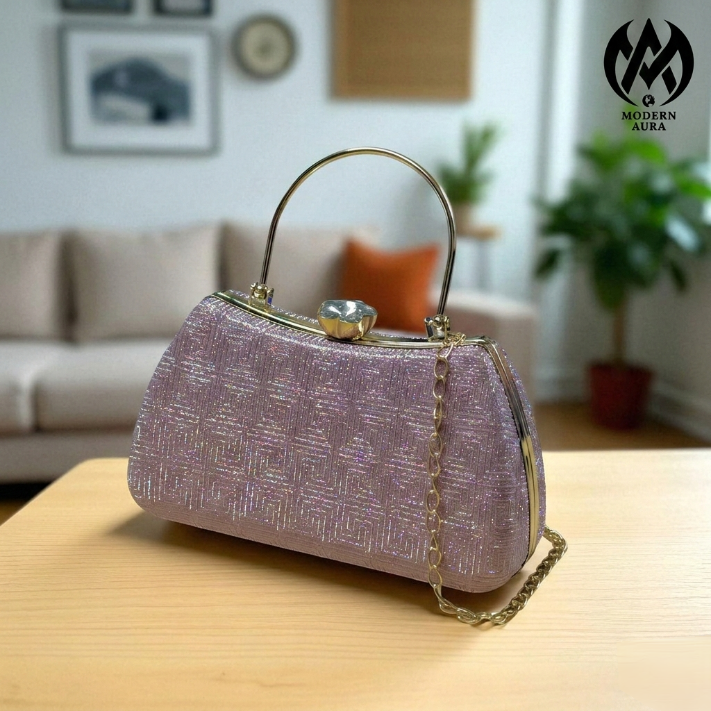 Premium Modern Aura Elegant Crystal Clasp Clutch Bag for Women – Party & Wedding Handbag