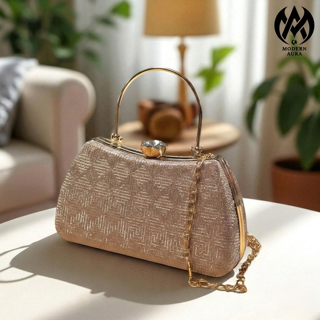 Premium Modern Aura Elegant Crystal Clasp Clutch Bag for Women – Party & Wedding Handbag