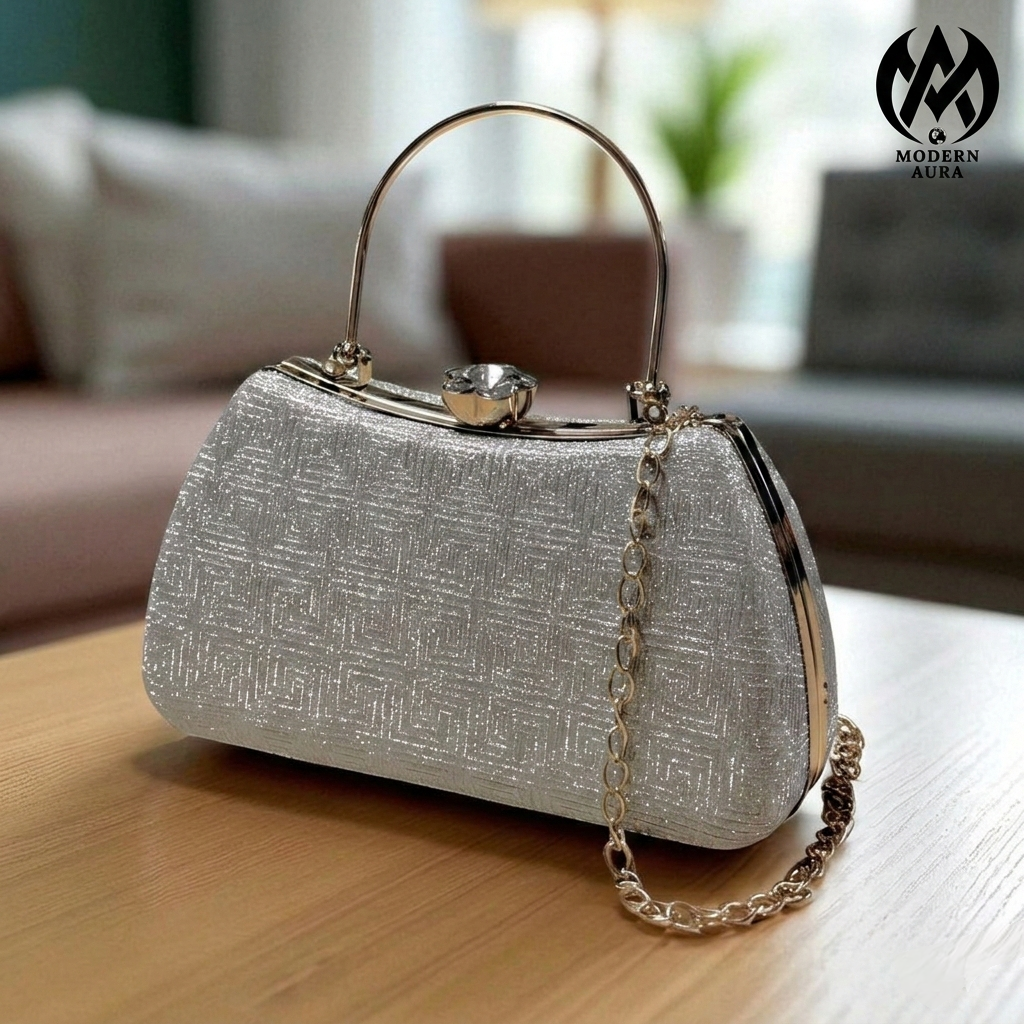 Premium Modern Aura Elegant Crystal Clasp Clutch Bag for Women – Party & Wedding Handbag
