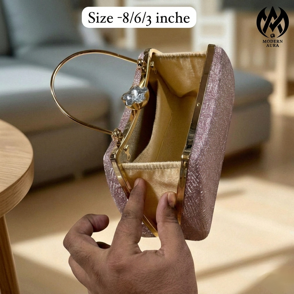 Premium Modern Aura Elegant Crystal Clasp Clutch Bag for Women – Party & Wedding Handbag