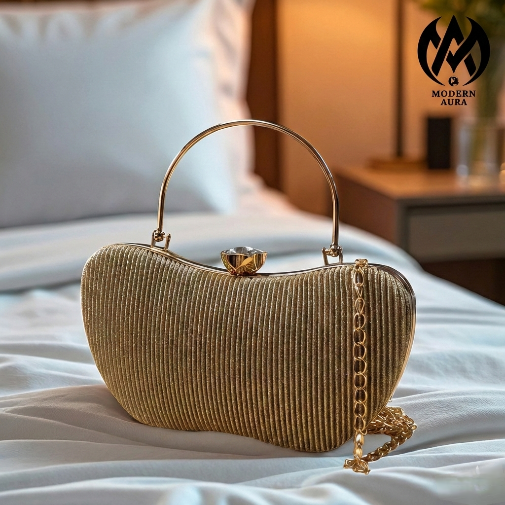 Premium Modern Aura Luxury Ribbed Clutch Bag for Women – Party & Wedding Chain Handbag