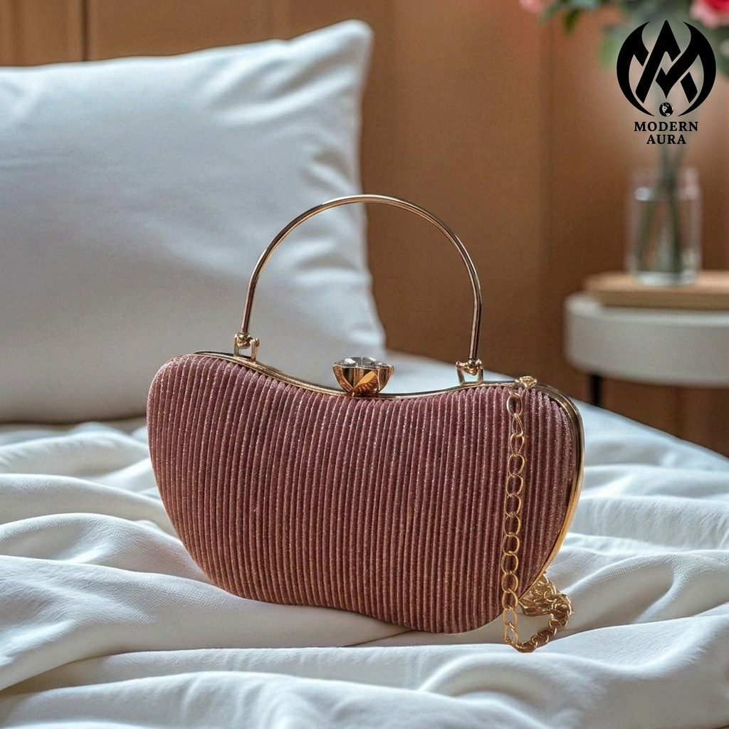 Premium Modern Aura Luxury Ribbed Clutch Bag for Women – Party & Wedding Chain Handbag