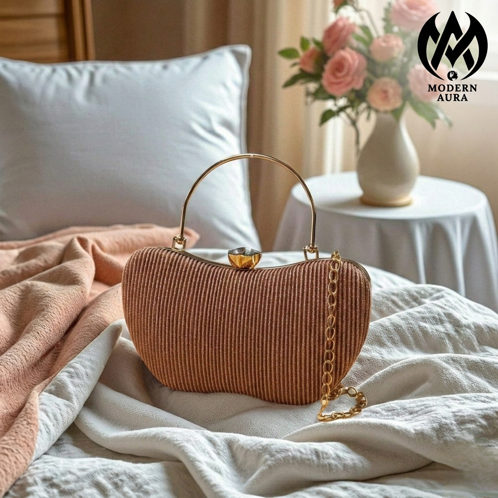 Premium Modern Aura Luxury Ribbed Clutch Bag for Women – Party & Wedding Chain Handbag