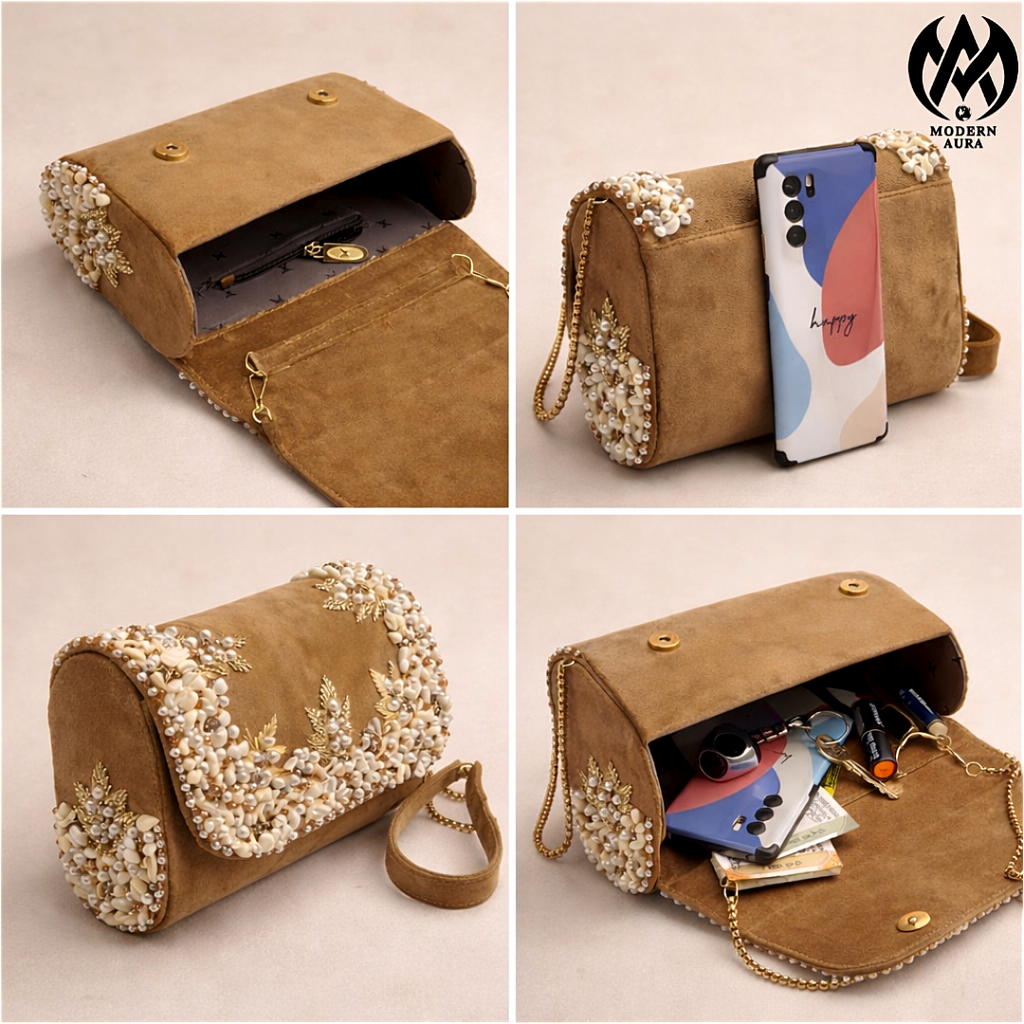 Premium Modern Aura Luxury Embroidered Pearl Sling Bag for Women – Wedding & Party Ethnic Handbag