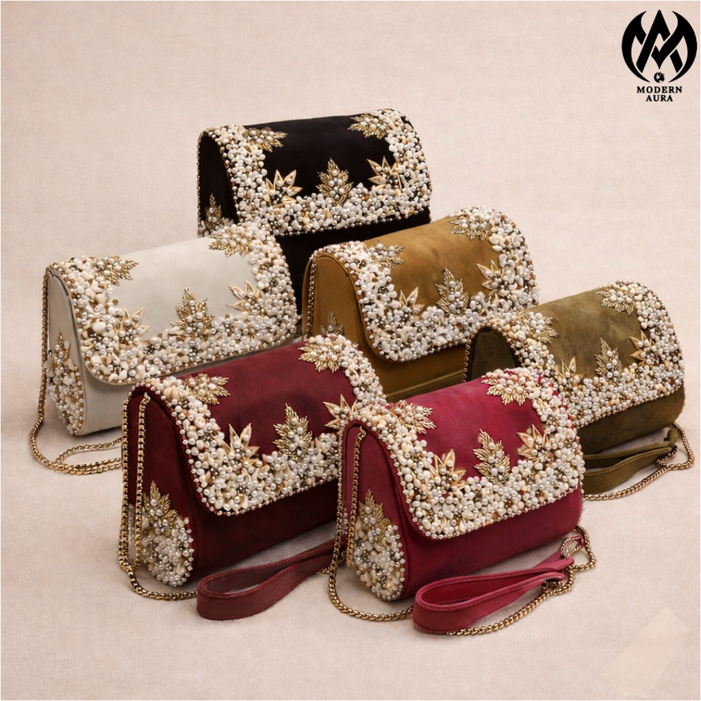 Premium Modern Aura Luxury Embroidered Pearl Sling Bag for Women – Wedding & Party Ethnic Handbag