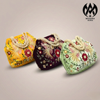 Premium Modern Aura Embroidered Pearl Potli Bag for Women – Ethnic Wedding & Festive Handbag