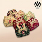 Premium Modern Aura Embroidered Pearl Potli Bag for Women – Ethnic Wedding & Festive Handbag