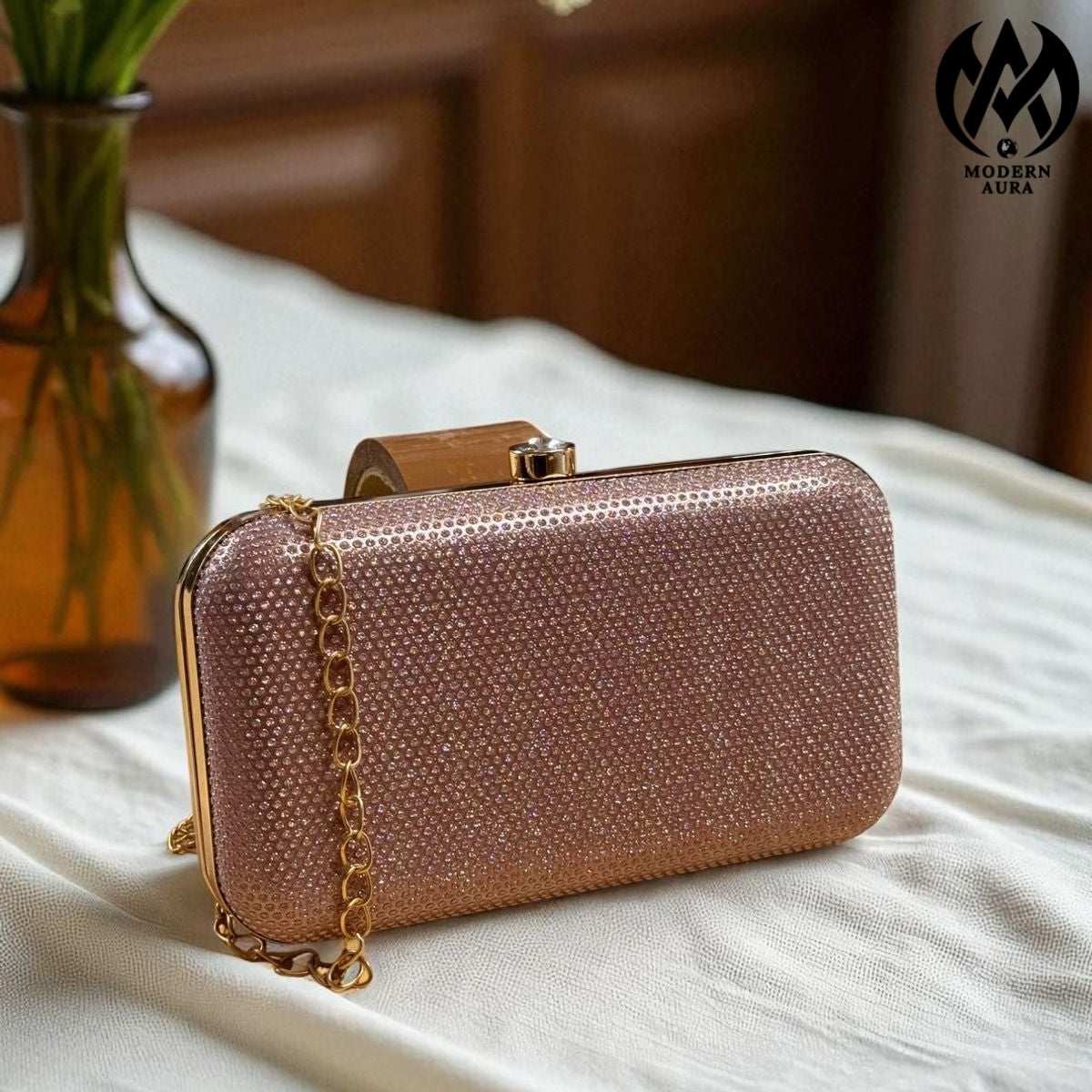 Premium Modern Aura Luxury Metallic Hard Case Clutch Bag for Women – Party & Wedding Evening Handbag