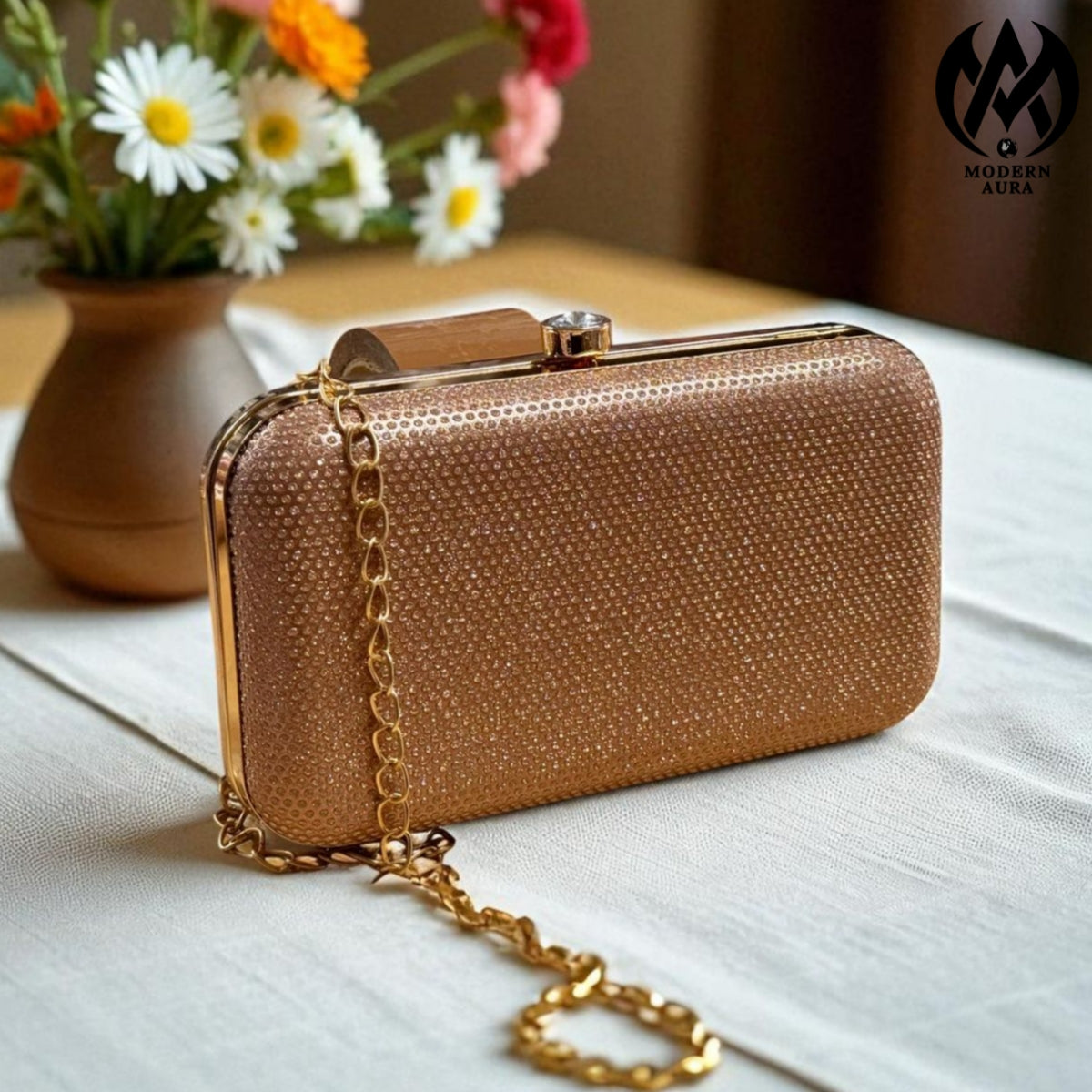 Premium Modern Aura Luxury Metallic Hard Case Clutch Bag for Women – Party & Wedding Evening Handbag