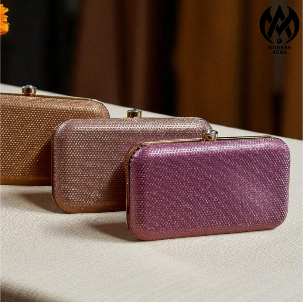 Premium Modern Aura Luxury Metallic Hard Case Clutch Bag for Women – Party & Wedding Evening Handbag